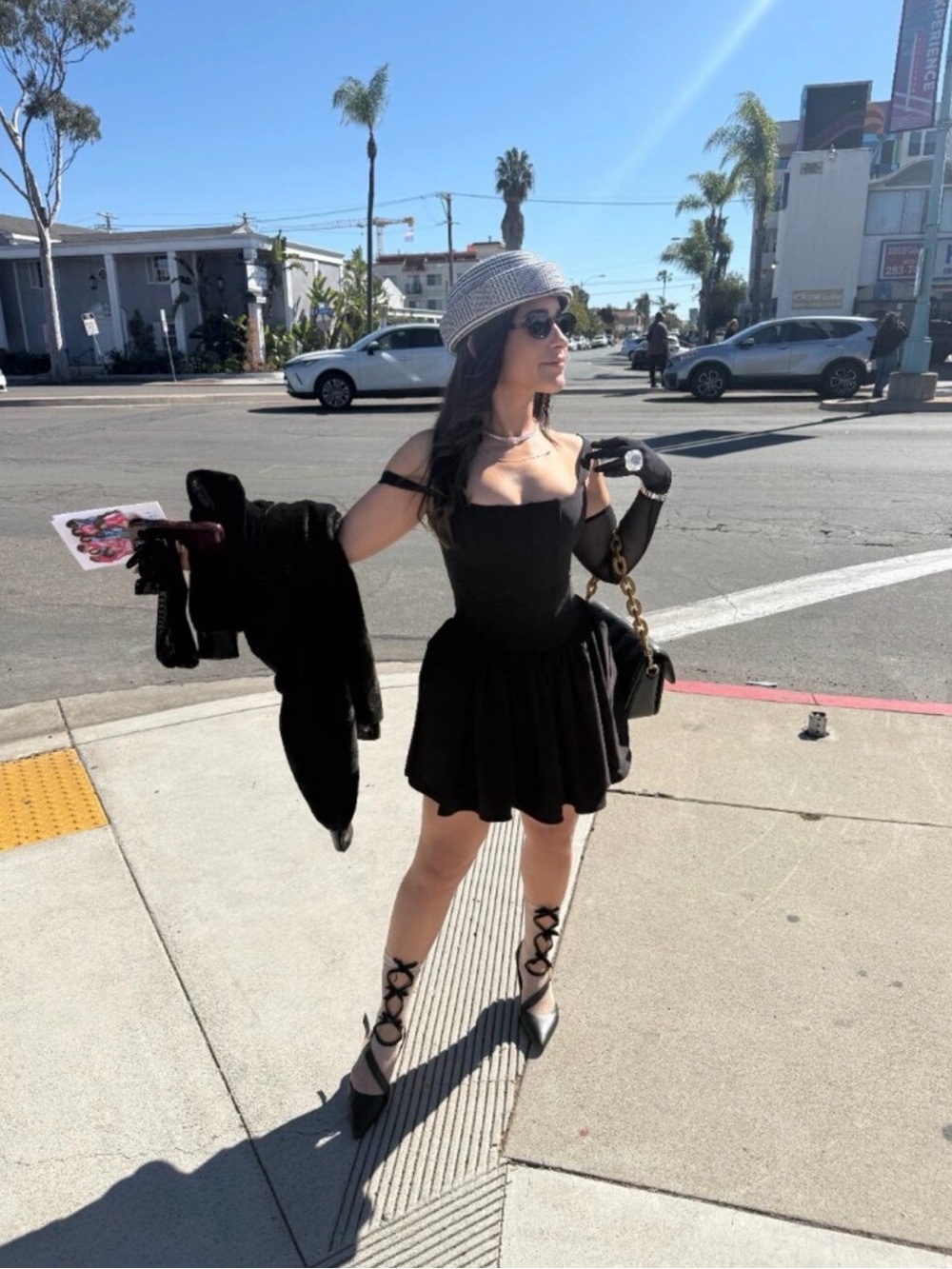 Camila Coelho Bubble Hem Mini Dress Black Mixed Media